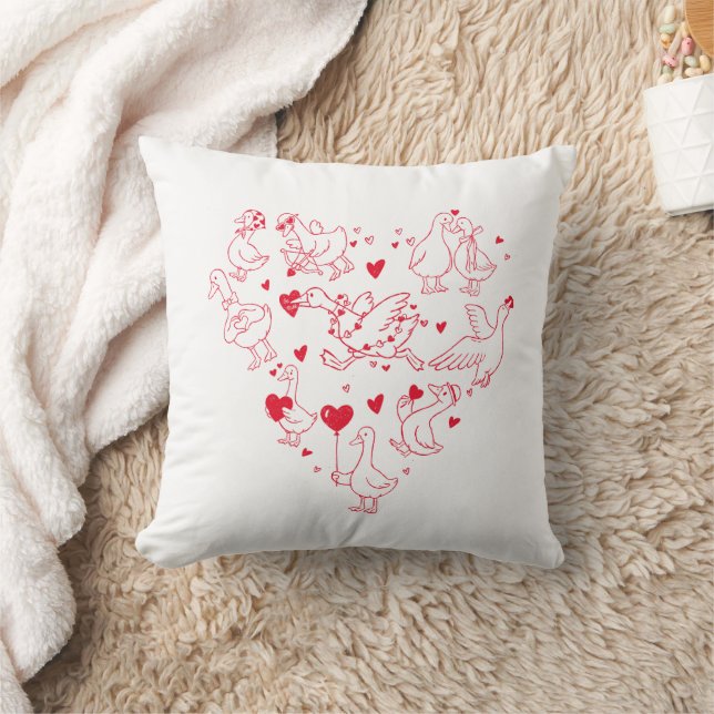 Cute Red Goose Heart Valentine Kussen (Deken)