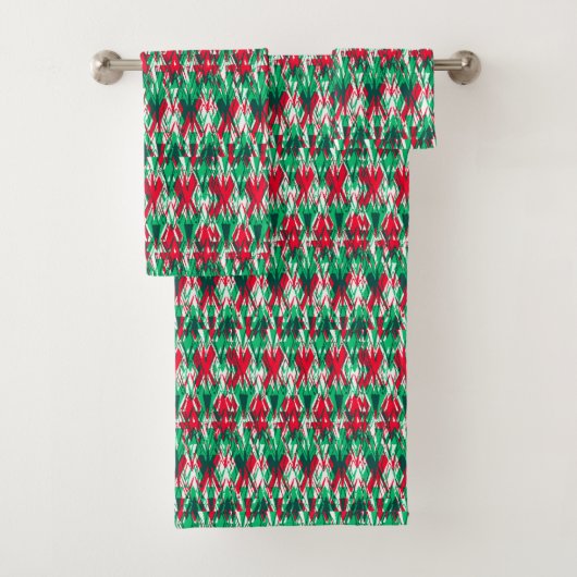 Cute red green abstract aztec patroon bad handdoek (Insitu)