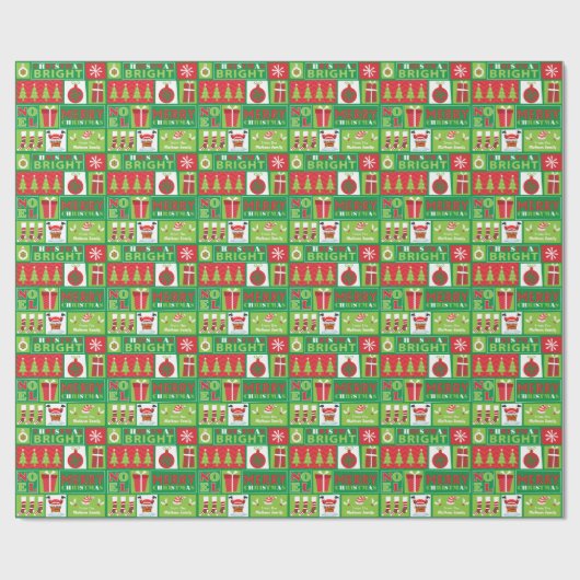 Cute Red Green Afbeeldingen Collage Cadeaupapier (Vlak)