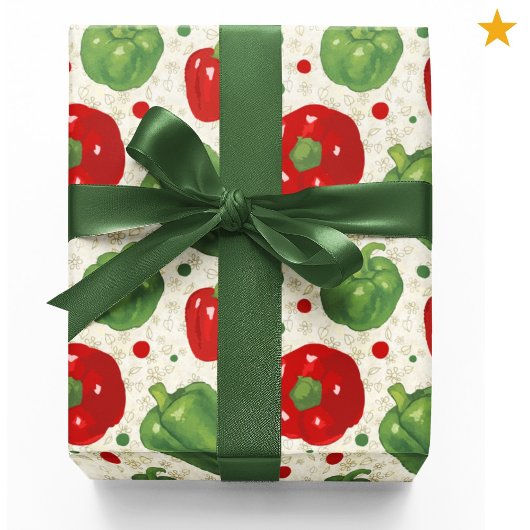 Cute Red Green Bell Peppers Dots Vegan Vegetarian  Cadeaupapier