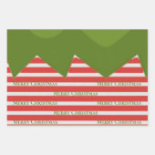 Cute Red Green Elf Costume Stripes Merry Kerstmis Inpakpapier Vel (Voorkant)