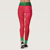 Cute Red Green Glitter Santas Outfit Kerstmis Elf Leggings (Achterkant)