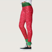 Cute Red Green Glitter Santas Outfit Kerstmis Elf Leggings (Links)