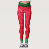 Cute Red Green Glitter Santas Outfit Kerstmis Elf Leggings (Voorkant)