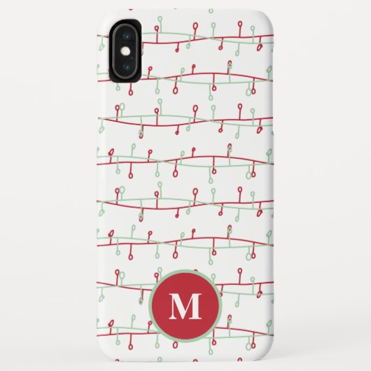 Cute Red & Green Kerstlampmonogram Case-Mate iPhone Case (Achterkant)