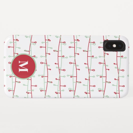 Cute Red & Green Kerstlampmonogram Case-Mate iPhone Case (Achterkant (horizontaal))