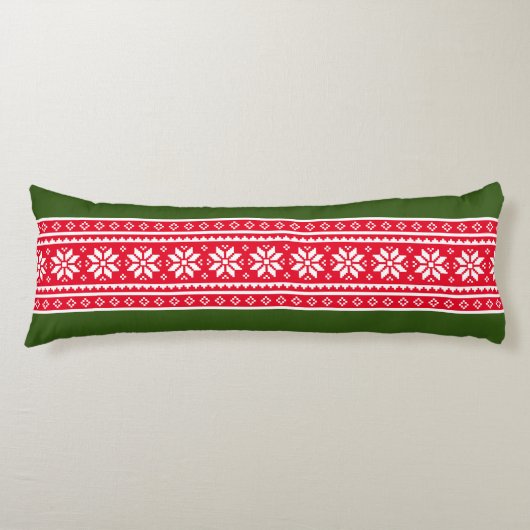 Cute red green nordic sneeuwflake Patroon bed deco Lichaamskussen (Voorkant)