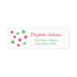 Cute Red Green Paw drukt het adres van de kerst af Etiket