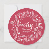Cute Red & Green Pine en Holly Kerstmis Wreater Kaart (Achterkant)