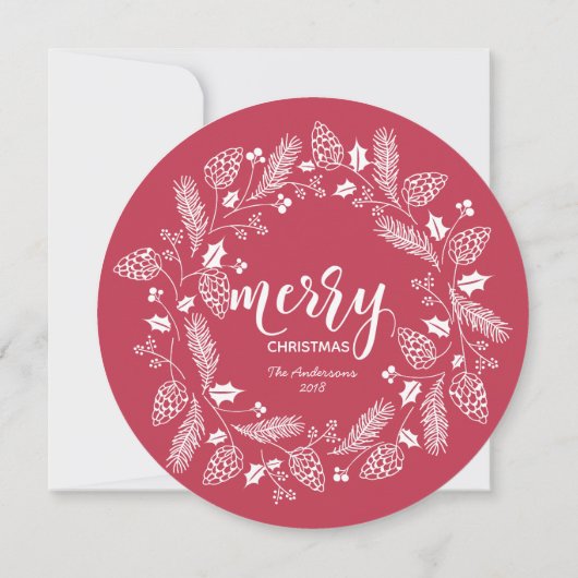 Cute Red & Green Pine en Holly Kerstmis Wreater Kaart (Achterkant)