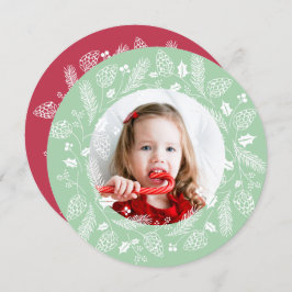 Cute Red & Green Pine en Holly Kerstmis Wreater Kaart