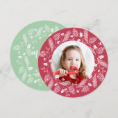 Cute Red & Green Pine en Holly Kerstmis Wreater Kaart (Voorkant / Achterkant)