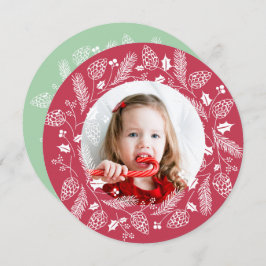 Cute Red & Green Pine en Holly Kerstmis Wreater Kaart