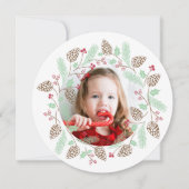 Cute Red & Green Pine en Holly Kerstmis Wreater Kaart (Voorkant)