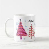 Cute Red Green Roze kerstbomen Naam Koffiemok (Links)