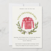 Cute Red Green Ugly Sweater kerst Party Invite Feestdagenkaart (Voorkant)