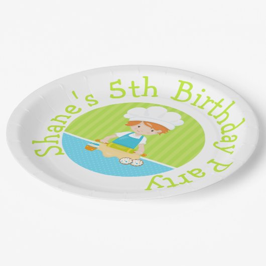 Cute Red Hair Boy Baking Birthday Party Papieren Bordje (Gekanteld)