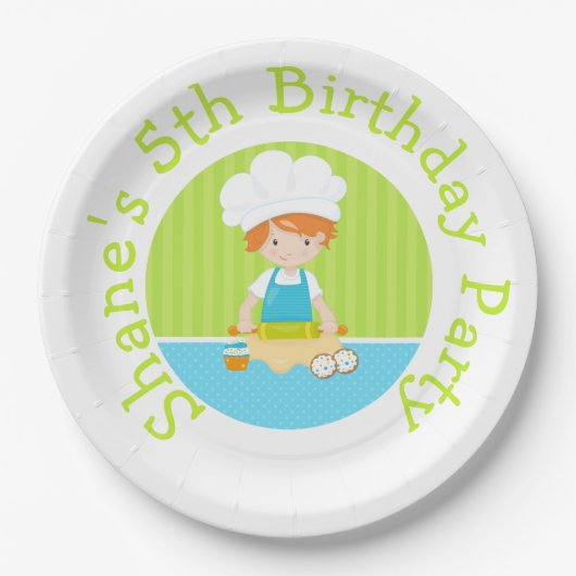 Cute Red Hair Boy Baking Birthday Party Papieren Bordje (Voorkant)