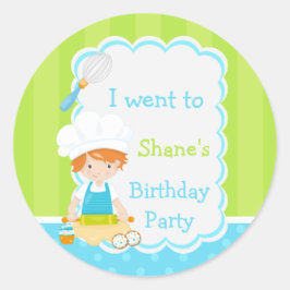 Cute Red Hair Boy Baking Birthday Party Ronde Sticker