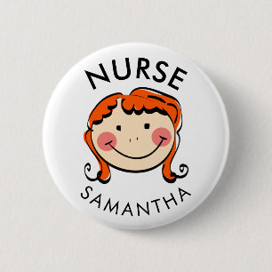 Cute Red Hair Cartoon Nurse Name Ronde Button 5,7 Cm
