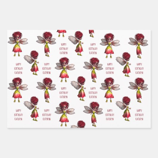 Cute Red Hair Fairies Persoonlijk Inpakpapier Vel (Voorkant)