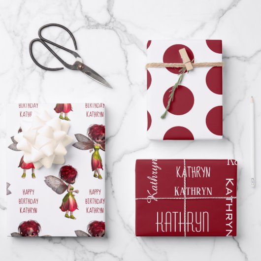 Cute Red Hair Fairies Persoonlijk Inpakpapier Vel (Voorkant)