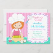 Cute Red Hair Girl Baking Birthday Party Kaart (Voorkant)