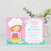 Cute Red Hair Girl Baking Birthday Party Kaart (Staand voorkant)