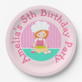 Cute Red Hair Girl Baking Birthday Party Papieren Bordje (Voorkant)