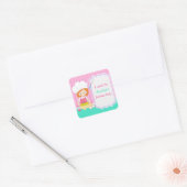 Cute Red Hair Girl Baking Birthday Party Vierkante Sticker (Envelop)