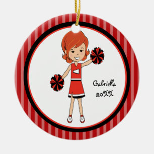 Cute Red Haire Cheerleader kerstversiering Keramisch Ornament