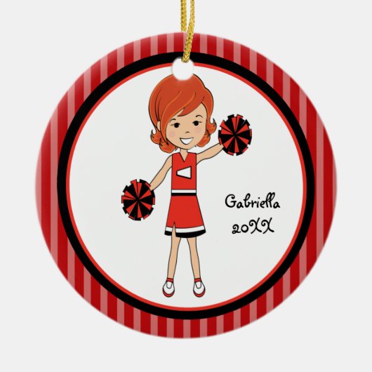 Cute Red Haire Cheerleader kerstversiering Keramisch Ornament (Voorkant)