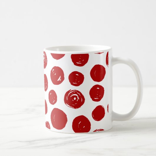 Cute Red-handgetekende waterverf polka-punten Koffiemok (Rechts)