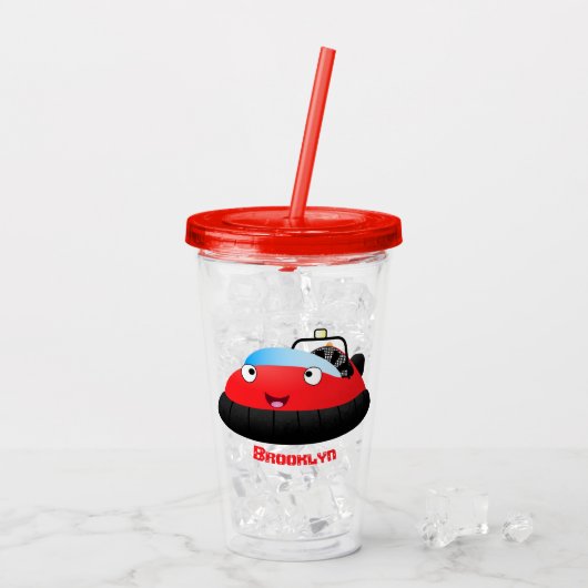 Cute red happy hovercraft cartoon acryl drinkbeker (Achterkant ijs)