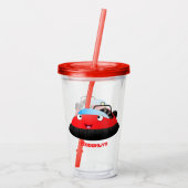 Cute red happy hovercraft cartoon acryl drinkbeker (Achterkant)