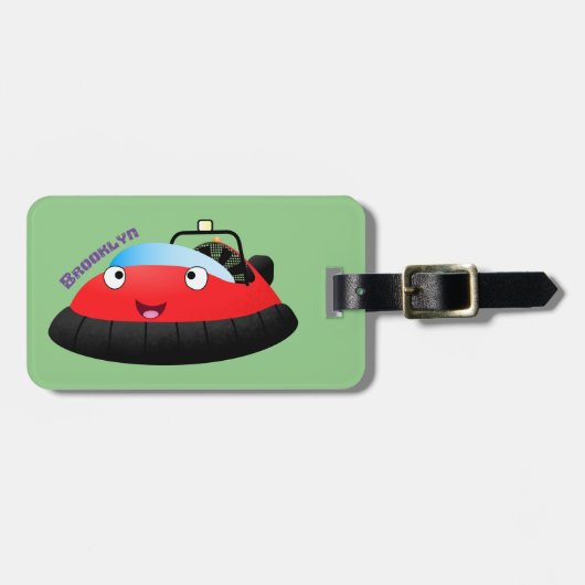 Cute red happy hovercraft cartoon bagagelabel (Voorkant horizontaal)