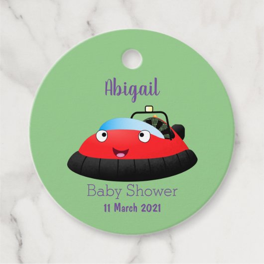 Cute red happy hovercraft cartoon bedankjes labels (Voorkant)