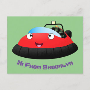 Cute red happy hovercraft cartoon briefkaart