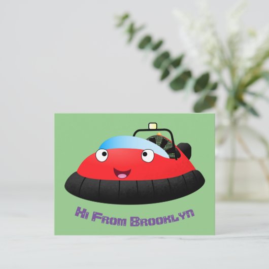 Cute red happy hovercraft cartoon briefkaart (Staand voorkant)