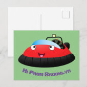 Cute red happy hovercraft cartoon briefkaart (Voorkant / Achterkant)