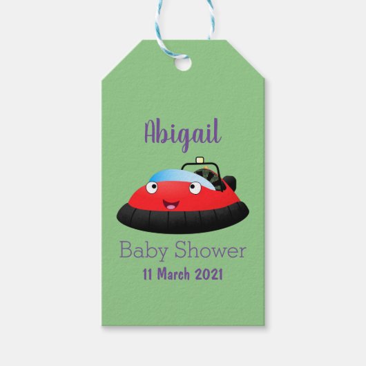 Cute red happy hovercraft cartoon cadeaulabel (Voorkant)