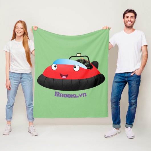 Cute red happy hovercraft cartoon fleece deken (In situ)