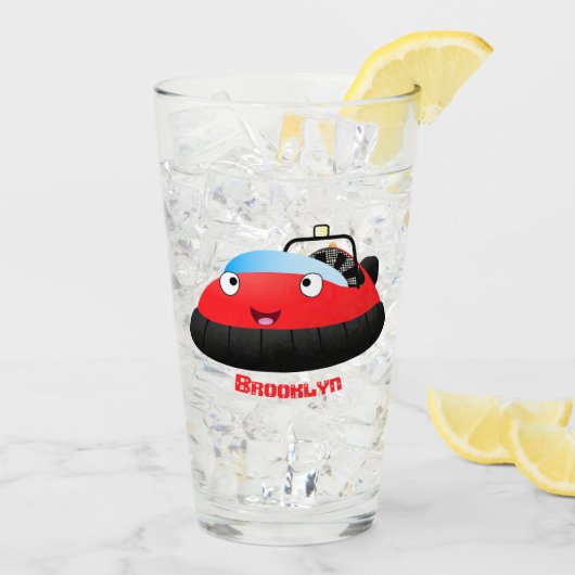 Cute red happy hovercraft cartoon glas (Achterkant ijs)