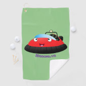 Cute red happy hovercraft cartoon golfhanddoek (Insitu)