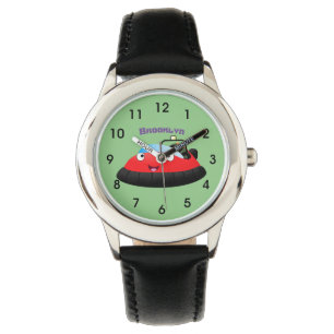 Cute red happy hovercraft cartoon horloge