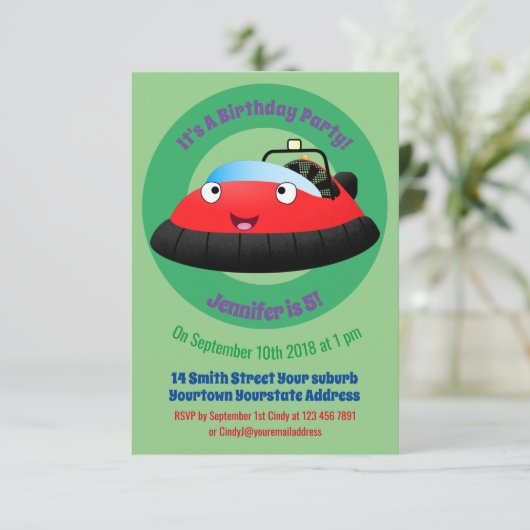 Cute red happy hovercraft cartoon kaart (Staand voorkant)