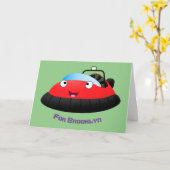 Cute red happy hovercraft cartoon kaart (Gele Bloem)