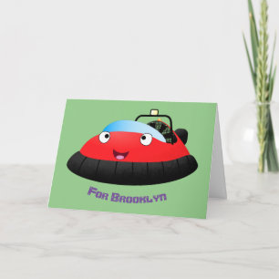 Cute red happy hovercraft cartoon kaart