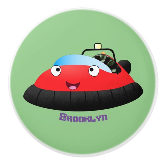 Cute red happy hovercraft cartoon keramische knop (Voorkant)
