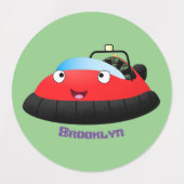 Cute red happy hovercraft cartoon labels (Design 1)